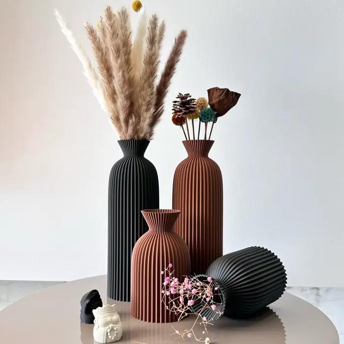 Ensemble de 2 pièces de Vase sec d’art à motif ondulé, Vase de fleurs séchées, adapté au Vase de décoration de bureau à la maison, Vase de décoration de foyer, Vase de fleurs séchées, Ornement de Vase