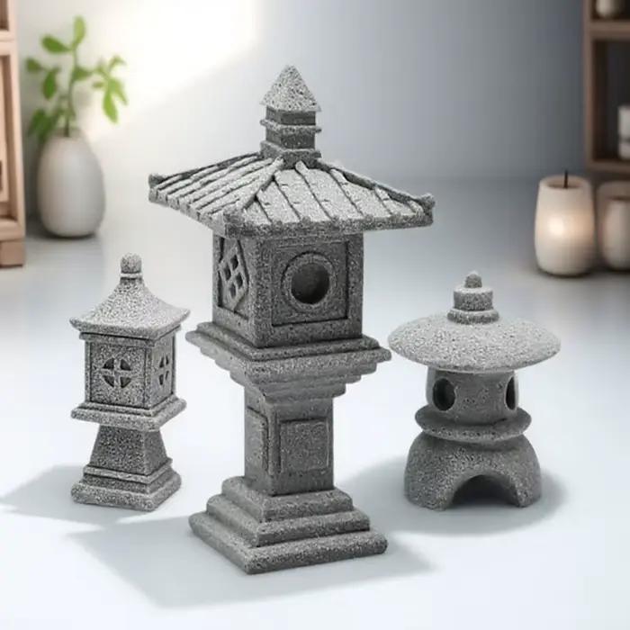 Ensemble de pagodes en pierre artisanales pour décoration de jardin zen et d'arrangement de bonsaïUsageIdOccasions