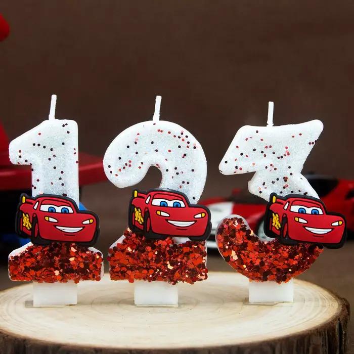 Bougie numérique 0-9 Racing Story, bougie d'anniversaire Lightning McQueen, gâteau mignon avec plug-in