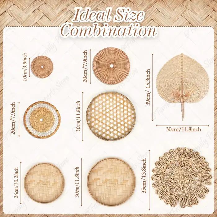 8 pièces panier mural naturel décor Boho rotin rond