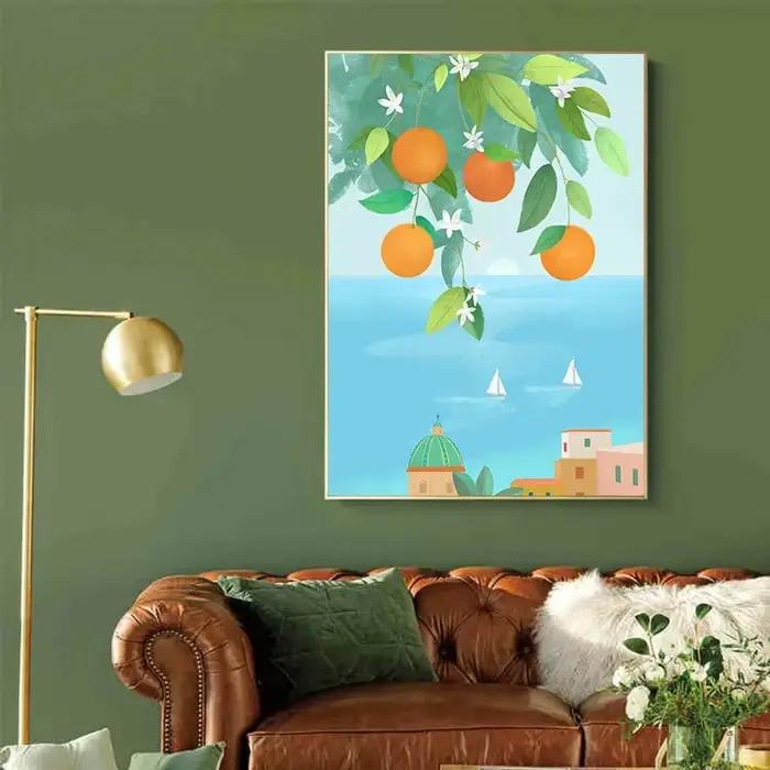 Affiche de voyage abstraite de plantes de citron Orange