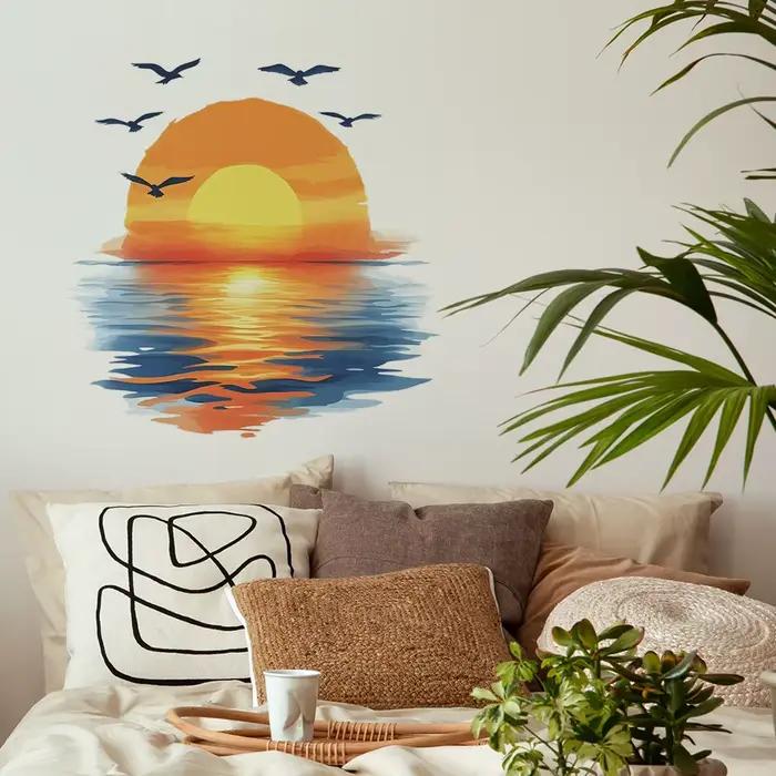 Autocollant mural de coucher de soleil sur la surface de la mer