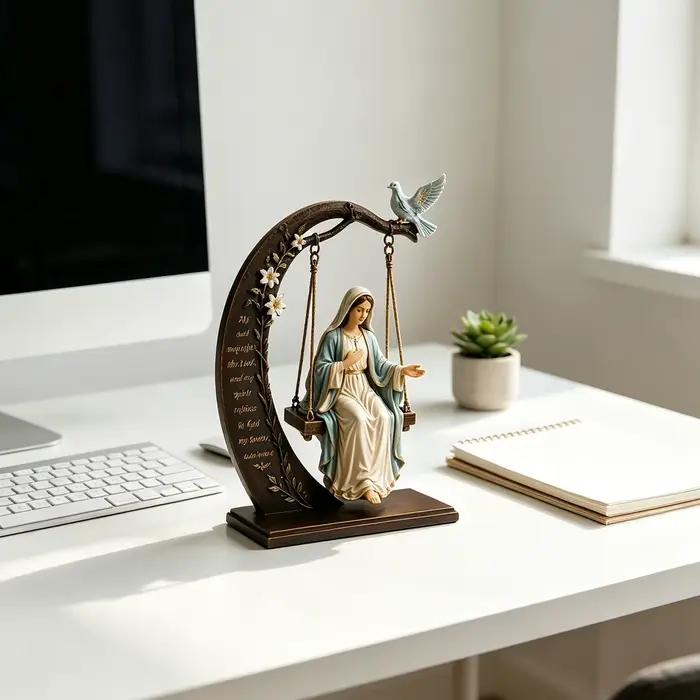 Statue en résine Jésus sur balançoire, figurine religieuse chrétienne, Jésus lisant la Bible, décoration de bureau et de maison chrétienne