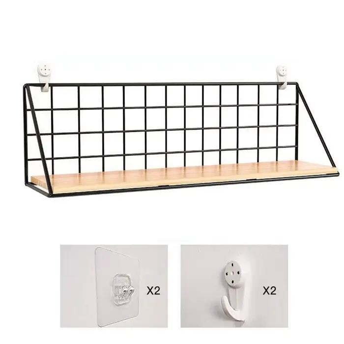 Étagère murale pratique en bois et fer noir