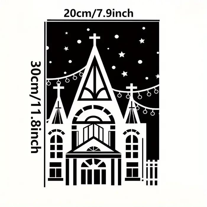 Autocollants de fenêtre de château de nuit de neige de noël, autocollants de fenêtre en verre de noël, décoration d'autocollants de fenêtre de noël