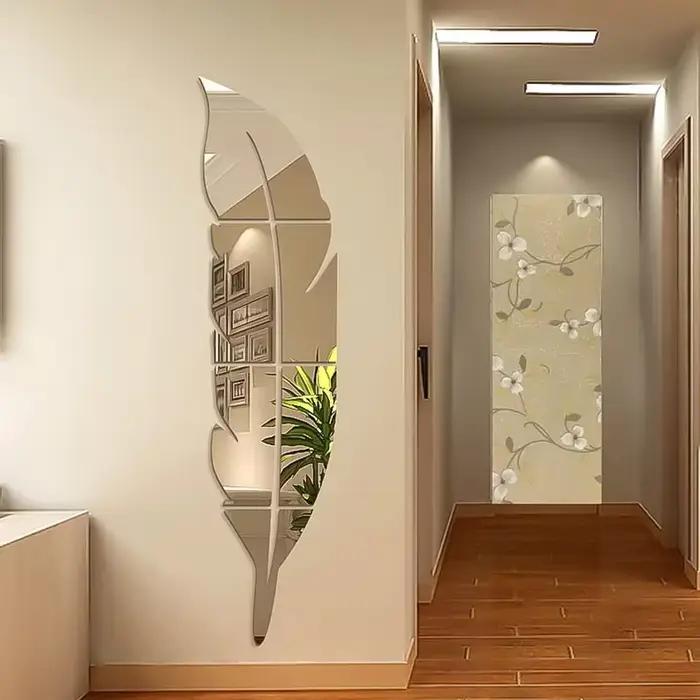 Autocollant mural en acrylique avec miroir plume