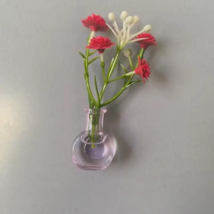 8/10 Pièces Aimants de Réfrigérateur Créatifs Modernes en Forme de Mini Vase en Verre DIY avec Fleur Artificielle –
