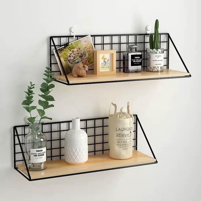 Étagère murale pratique en bois et fer noir