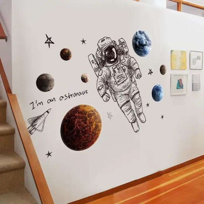 Stickers muraux astronaute moderne décoration de chambre d'enfant garçon univers spatial pour salon bureau occaions spéciales