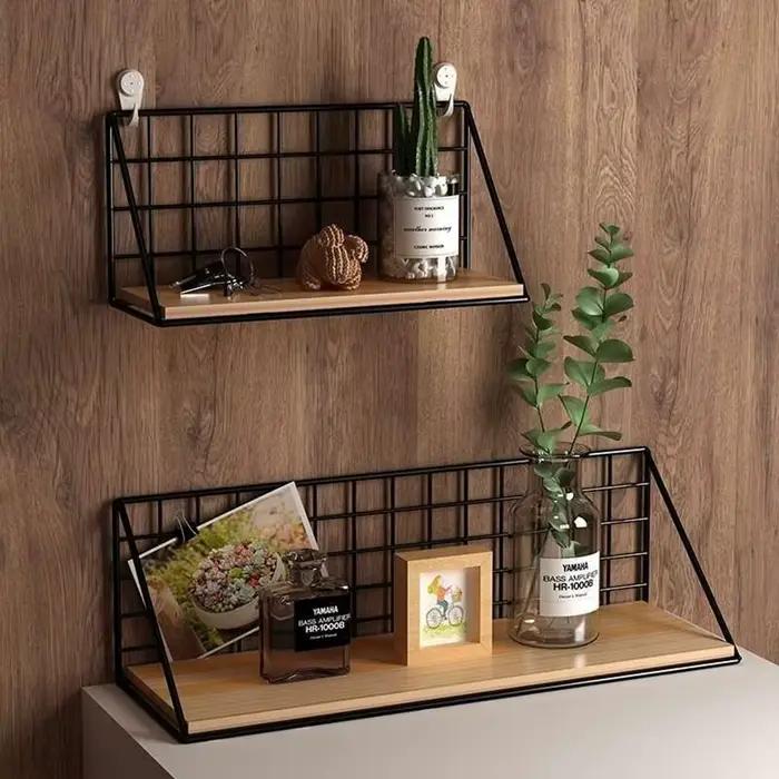 Étagère murale pratique en bois et fer noir