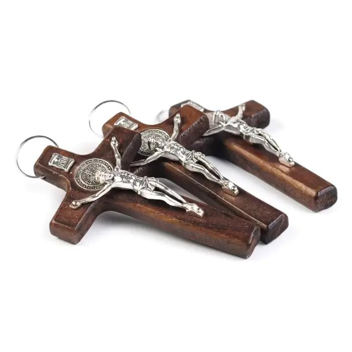 Croix en bois faite à la main jésus Crucifix décoration murale bijoux colliers religieux pendentif faisant la prière