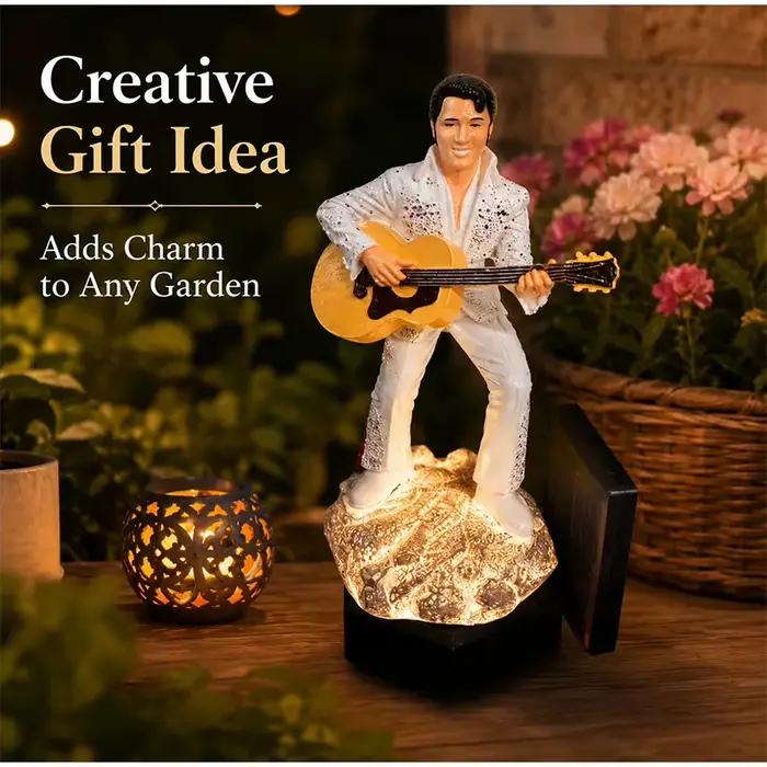 Statue de jardin solaire Elvis, statue de chanteur rock vintage, lumière LED chaude, imperméable, décoration de pelouse extérieure, ornement de cour, cadeau