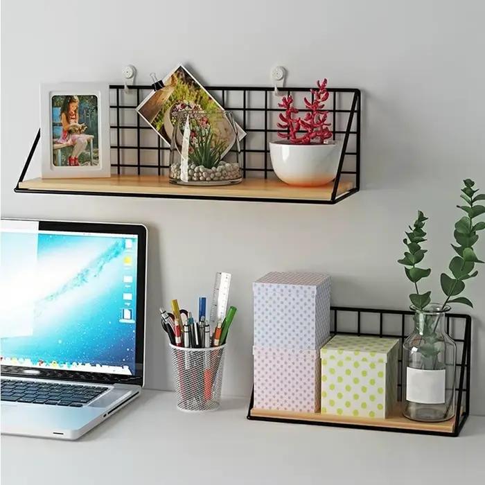 Étagère murale pratique en bois et fer noir