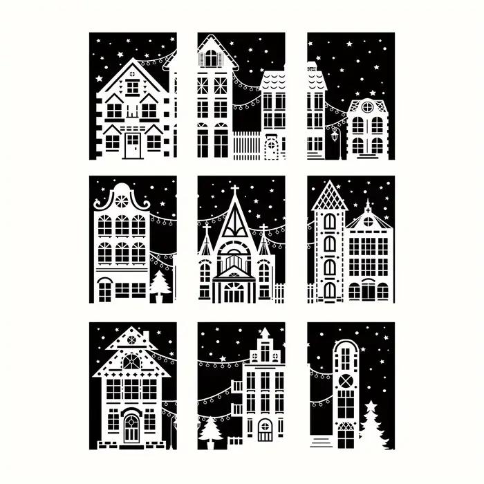 Autocollants de fenêtre de château de nuit de neige de noël, autocollants de fenêtre en verre de noël, décoration d'autocollants de fenêtre de noël