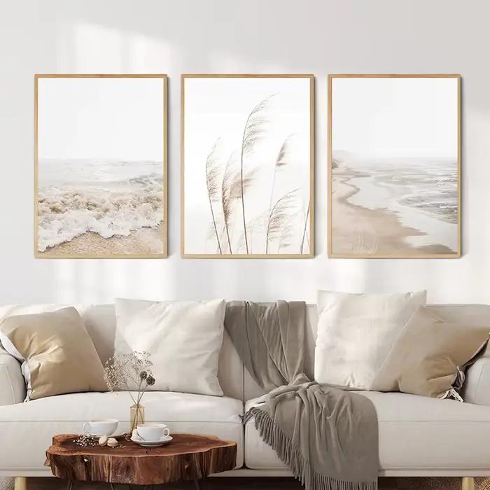 Boho neutre plage côtière Pampas herbe océan paysage minimaliste mur Art affiche impression toile peinture mur photo décor à la maison