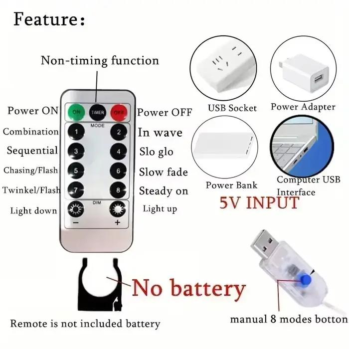 Guirlande lumineuse LED USB pour décoration de la maison, rideau lumineux, 8 Modes, féerique de Noël avec télécommande, pour chambre à coucher, mariage, blanc froid, bleu, RVB, jaune clair, modifiable, vert
