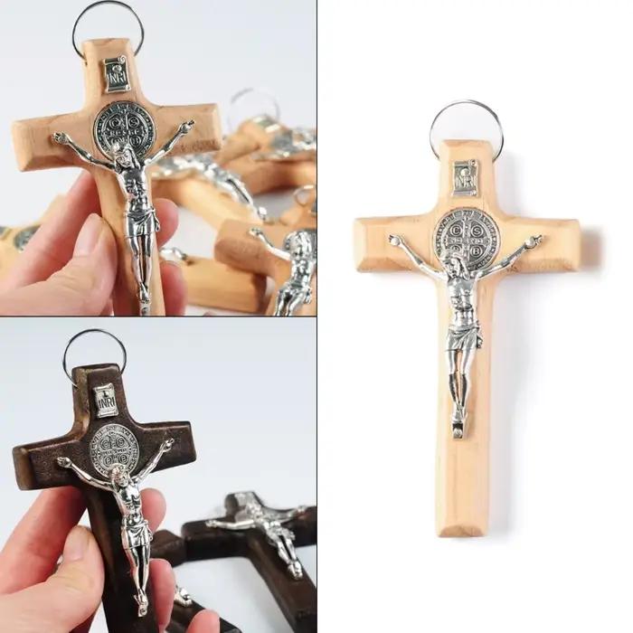 Croix en bois faite à la main jésus Crucifix décoration murale bijoux colliers religieux pendentif faisant la prière