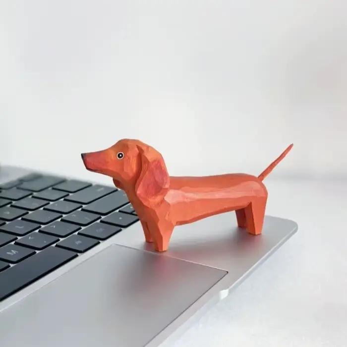 Teckel sculpté à la main canin Figurine bureau d'étude décoration cadeau innovant longue Bodied chien Sculpture artisanat Animal Statue