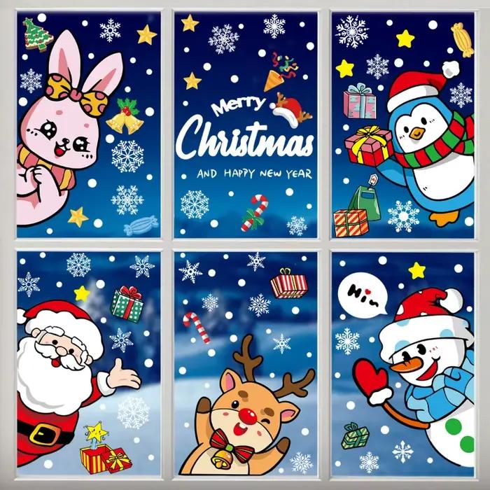 Autocollants de fenêtre en verre décoratifs de noël, bonhomme de neige, flocon de neige, autocollant mural électrostatique, autocollants de décoration de bonne année, 2025