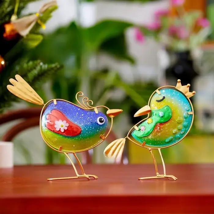 Vitrail oiseau jardin meubles décoratifs bureau créatif vibrant ornements faits à la main
