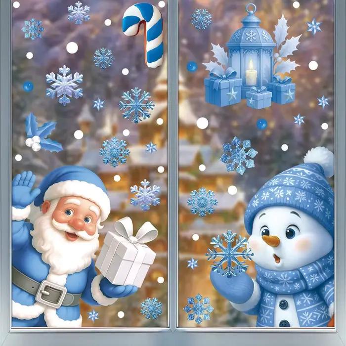 Autocollants de fenêtre de noël, bonhomme de neige d'hiver, père noël, flocon de neige, élan, autocollants statiques, ornements en verre, décor de joyeux noël