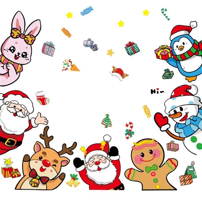 Autocollants de fenêtre en verre décoratifs de noël, bonhomme de neige, flocon de neige, autocollant mural électrostatique, autocollants de décoration de bonne année, 2025