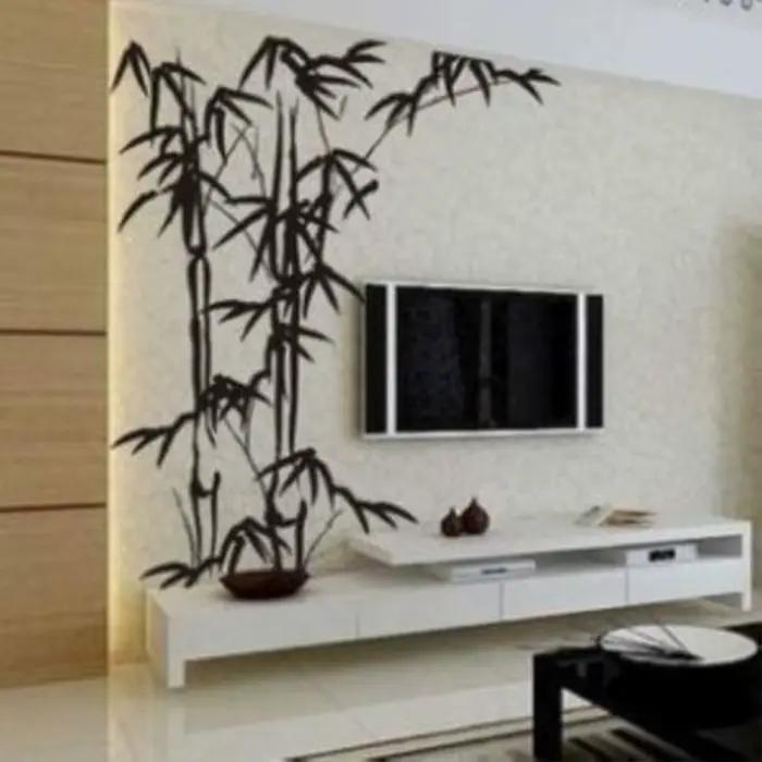 Décoration murale en bambou, papier peint et vinyle d'art autocollant amovible taille 150x120cm pour intérieur naturel et design pastoral