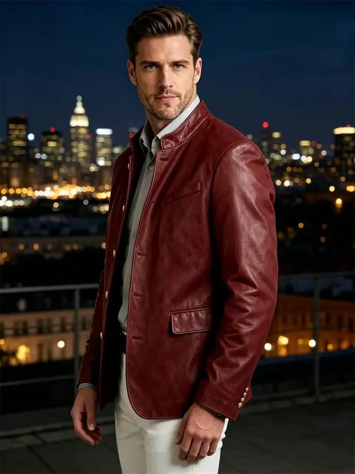 Veste en cuir pour homme, simple boutonnage, coupe ajustée, style décontracté et tendance, pour le sport, la moto, les mariages, les banquets et les affaires