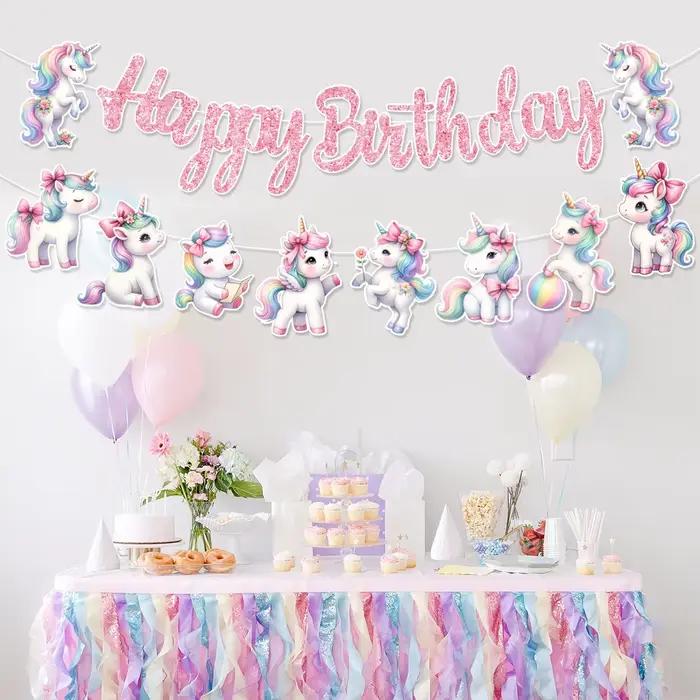 Bannière drapeau licorne arc-en-ciel, décor de fête d'anniversaire pour enfants, guirlande suspendue, fournitures d'anniversaire, révélation du sexe, réception-cadeau pour bébé