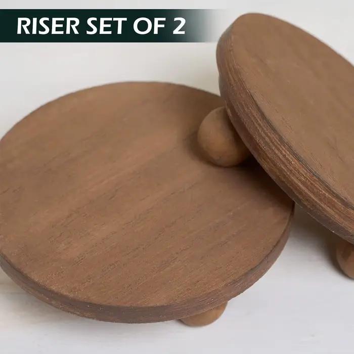 Mini rehausseurs déco défini pour affichage-rehausseurs en bois pour la décoration intérieure, décor de cuisine-paquet de 2 élévateurs ronds de 4 pouces pour décor de ferme-rustique P