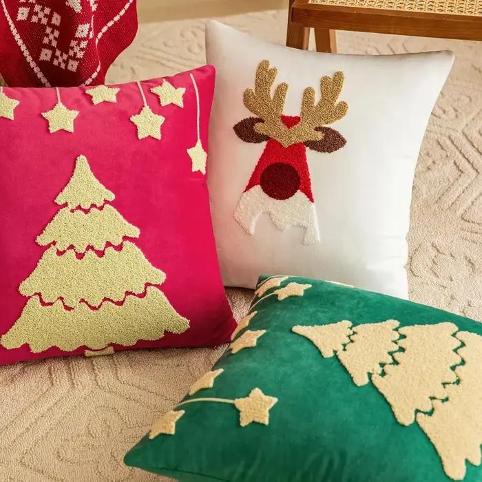 Juste de coussin brodée d'arbre de Noël pour les festivals
