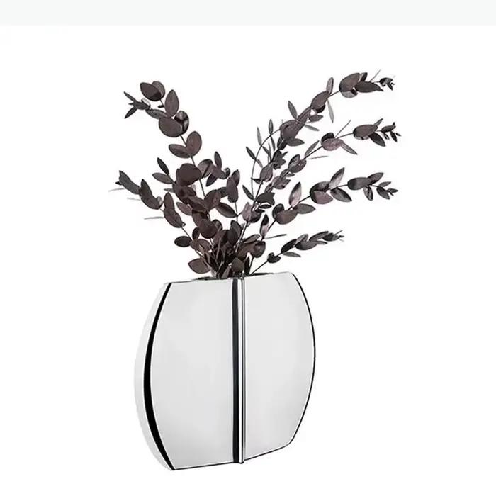 Vase géométrique argenté, décoration de bureau, arrangement floral, fleurs artificielles, vases décoratifs, décoration esthétique de la pièce