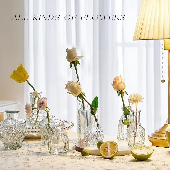 Vase à fleurs vintage en verre gaufré, style français, transparent, à large ouverture, pour plantes de table, décoration moderne, vase hydroponique, décoration pour la maison et les mariages