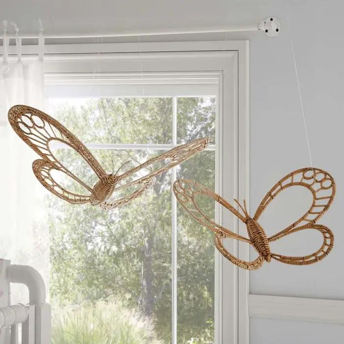 Ornements muraux papillon en rotin naturel nordique