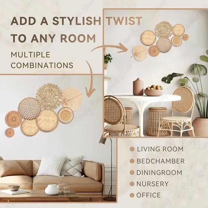 8 pièces panier mural naturel décor Boho rotin rond
