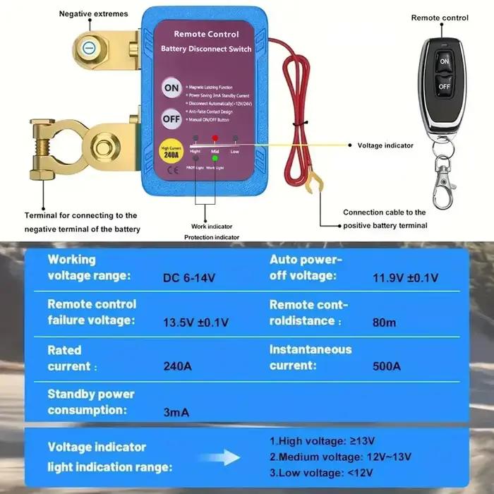 Interrupteur d'alimentation de déconnexion de batterie 12V 240A, interrupteur d'arrêt avec télécommande pour voiture et camion