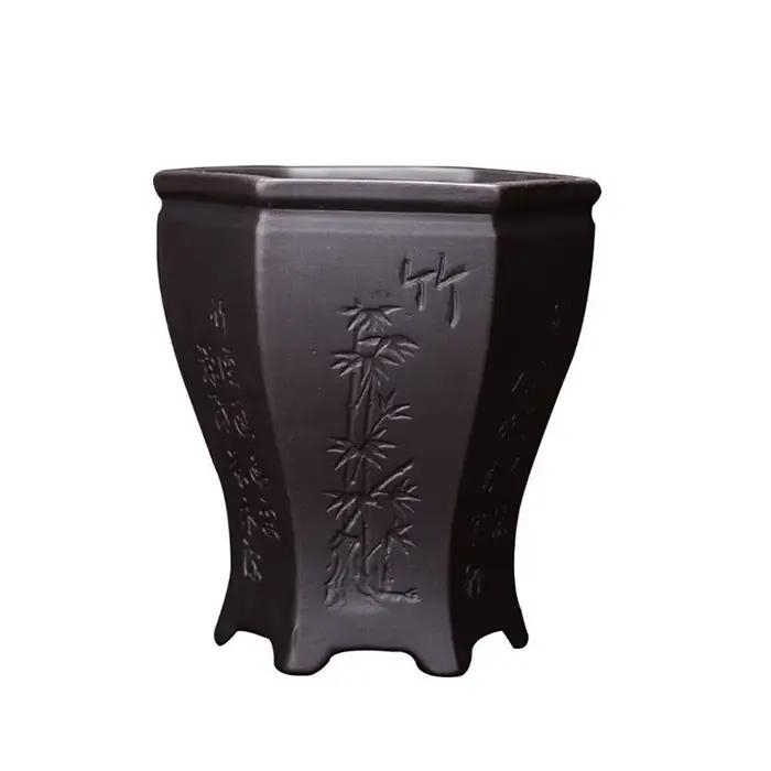 Pot de fleurs à motif Floral orchidée prune en argile violette