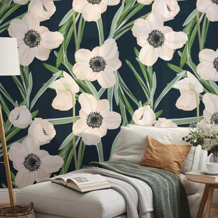 Papier peint à motifs floraux minimalistes