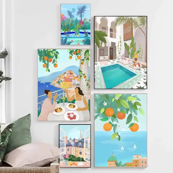 Affiche de voyage abstraite de plantes de citron Orange