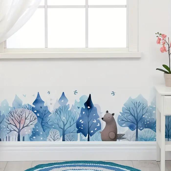 Autocollant Mural à Motif de Forêt et de Verdure en Aquarelle