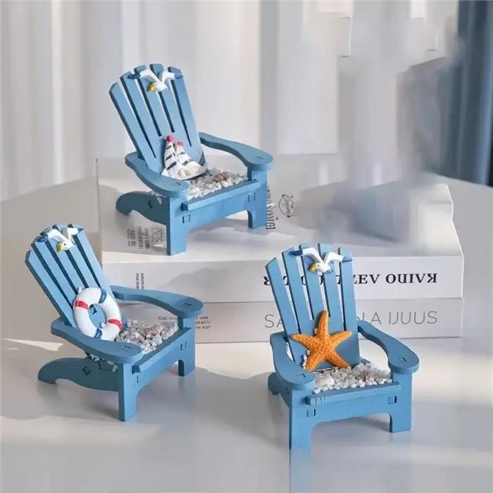 BSEVB-1Set Chaise de plage en bois de style méditerranéen - Ornements pour maison de poupée, décoration sur le thème de la plage, décoration côtière et nautique