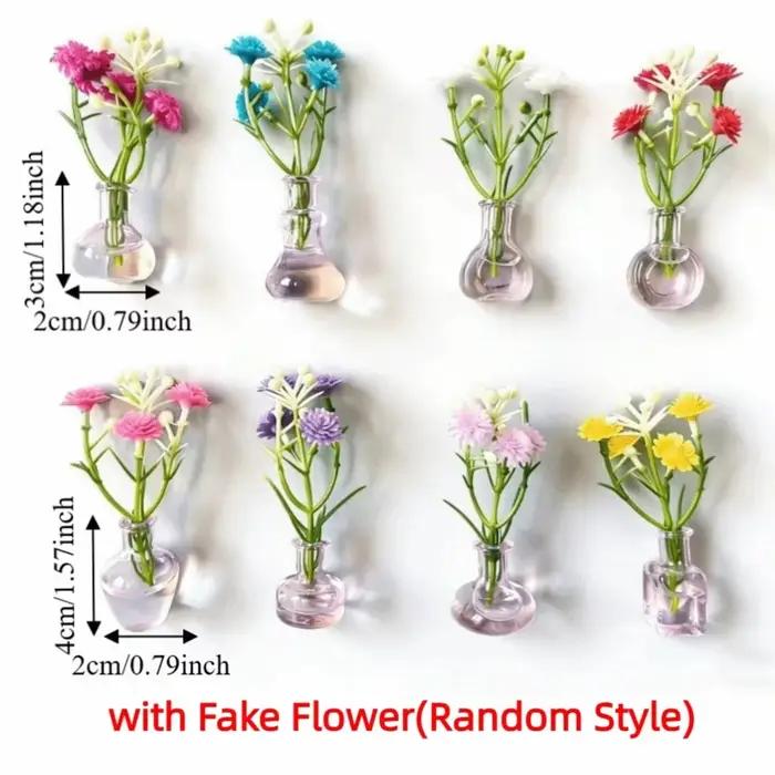 8/10 Pièces Aimants de Réfrigérateur Créatifs Modernes en Forme de Mini Vase en Verre DIY avec Fleur Artificielle –