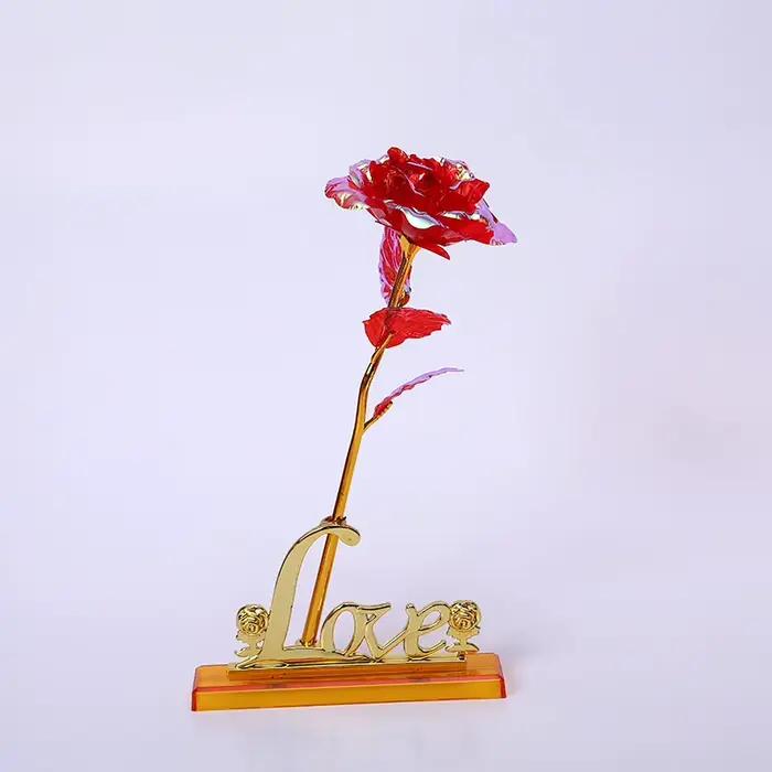 Rose romantique avec base plaquée feuille d'or 24 carats Saint Valentin cadeau créatif décor de fête de mariage Roses amour fleur éternelle