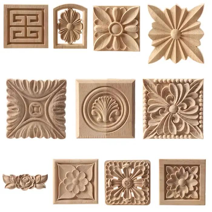 Autocollant d'angle carré en bois sculpté non peint européen exquis