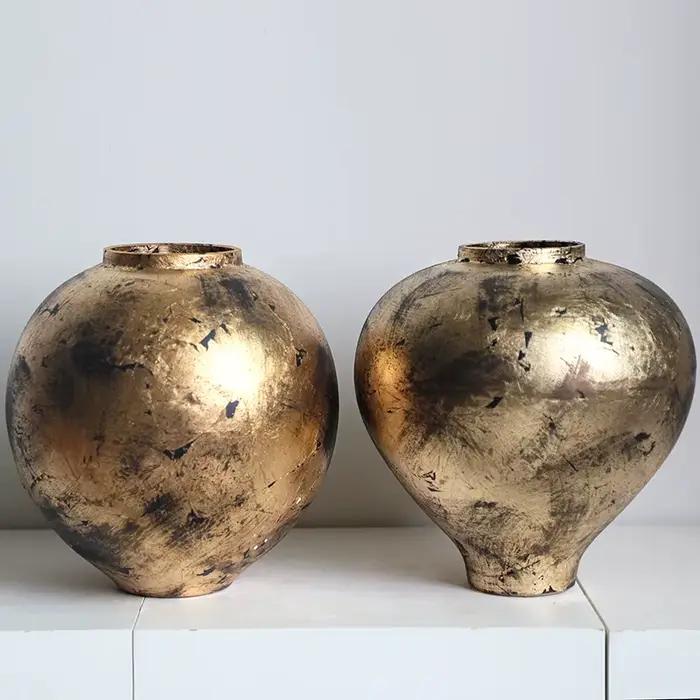 Vase Rond en Céramique Doré Rétro