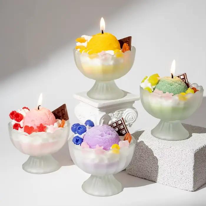 Bougie parfumée de crème glacée, bougie parfumée décorative, belles bougies de romathérapie de couleur vive, décoration de la maison