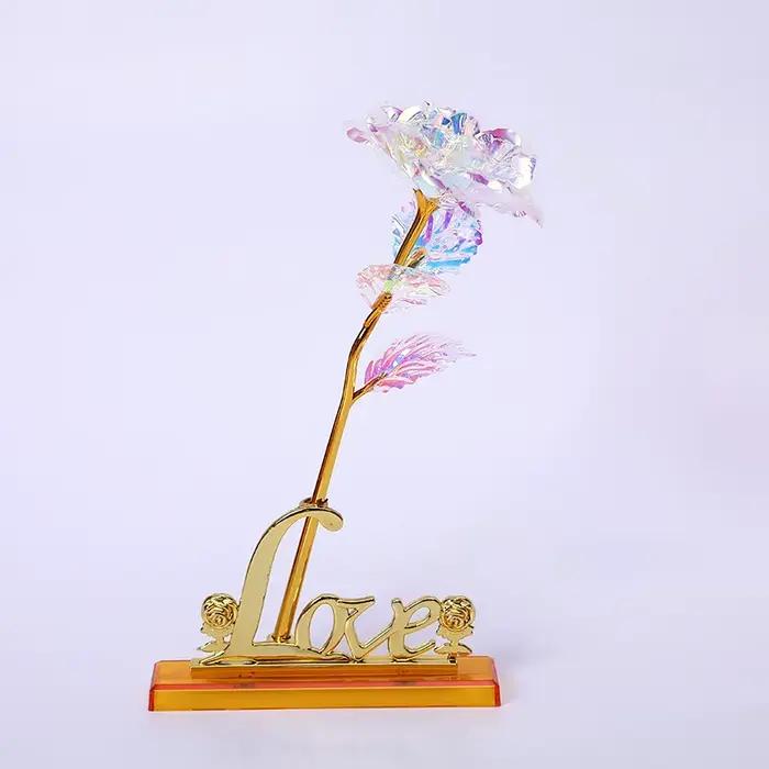 Rose romantique avec base plaquée feuille d'or 24 carats Saint Valentin cadeau créatif décor de fête de mariage Roses amour fleur éternelle