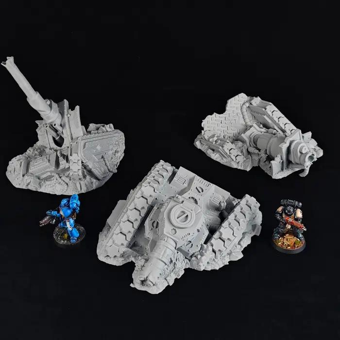 Véhicule blindé - Modèle imprimé en 3D - Scène de ruines de véhicule armé d'artillerie - Miniature - Aménagement de terrain tactique