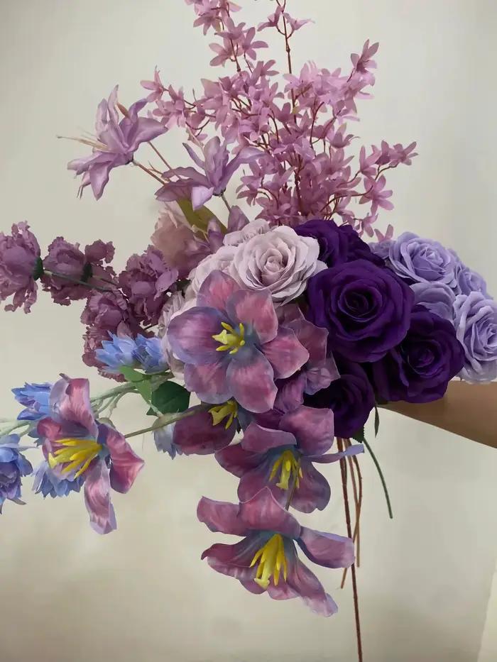 Décor de mariage Rose violet fleur artificielle pivoine orchidée rangée guide routier