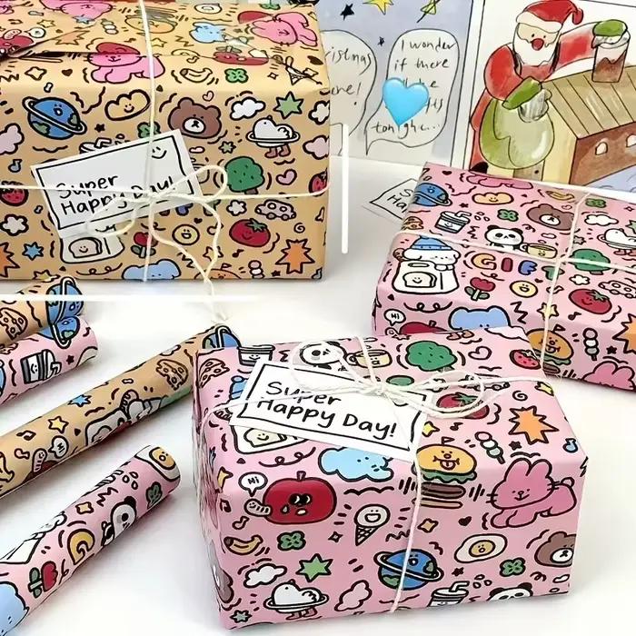 Pour les cadeaux d'anniversaire, de Noël et de la Saint-Valentin Ensemble de 3 pièces de papier d'emballage graffiti coloré - Grand papier